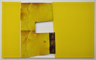 Jude Broughan, Stock, 2014, archival inkjet print on scrim vinyl, polyester, large format positive film transparencies, stretchers, gesso, thread