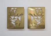 Natalie Guy, After Chen Wen-Hsi Rooster #1 and #2, 2015, water cut brass, 990 x 762 mm each