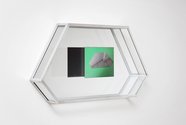 James Oram, unusually shaped mirror for sale, 2015, found image, custom display case. Photo: Justin Spiers.