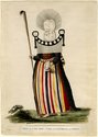 This first visual representation of the Chief Mourner on the island of Tahiti was apparently made in May 1769 by Sydney Parkinson, artist on the first of Captain Cook's Pacific voyages. His drawing is in the British Library.@Trustees of the British Museum