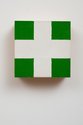 John Nixon, Block Painting Green and White Cross, 1993, enamel on canvas board, 100 x 100 mm. Photo: Sam Hartnett
