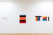 John Nixon: Untitled (AUK), 1998-2014; Orange, Black, Brown, Red, Pale Blue, 2001; Pair of Polychrome Painting Colour Group A, 2006. Photo: Sam Hartnett.