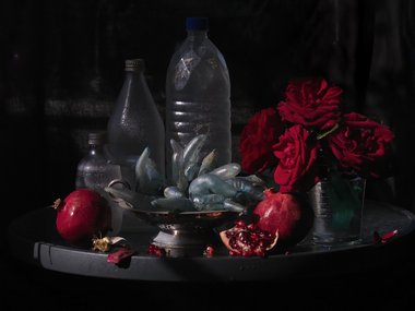 Fiona Pardington, My Mother's Roses, Pomegranates and Silver Platter of Ihumoana, Ripiro Beach, 2013