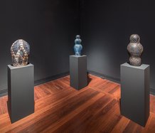 Installation view 2016 Adelaide Biennial of Australian Art: Magic Object featuring Pepai Jangala Carroll, Walungurru, Art Gallery of South Australia, Adelaide. Photo: Saul Steed