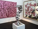 Works by Judy Millar (And Birdgirls can fly, 2001 -2016, acrylic and oil on canvas),  Tony Cragg (Easter, 2014, stainless steel) and Dale Frank (Craven A, 2016, Euromir Perspex on Euromir Perspex)