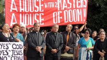 Protest march against CEDAW, May 2015 (Dr Ma'afu Palu is wearing an orange tie)