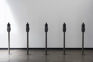 John Vea, Untitled, 2015, five parking meters, 1430 x 250 x 250 mm. Photo: Sam Hartnett