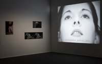 Installation of The XX Factor in Trish Clark Gallery. Abramovic's Freeing the Memory, 1975, on far wall.