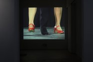 Installation of Pilar Albarracin's I Will Dance On Your Grave, 2004, videoed performance, 7"94'. Courtesy of the artist and Galerie Vallois