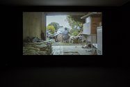 Jeremy Leatinu'u  Earthpushers, 2017 (install view) cinematography by Ian Powell  commissioned by Te Tuhi, Auckland. Photo: Sam Hartnett.