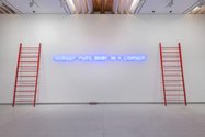 Janet Lilo, Nobody puts Baby in a Corner, 2017, neon, painted wood, Perspex, HD video, sound, colour (7.37 min). Commissioned by Auckland Art Gallery Toi o Tamaki. Supported by the Chartwell Trust