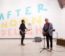 Aaron Beehre and Jon Campbell, Afternoon Delight, 2017, wall painting, canvas and musical performance at Ilam Campus Gallery