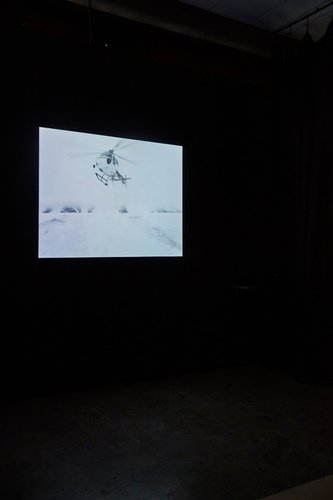 Tanya Busse and Emilija Škarnulytė, Hollow Earth, 2013, HD video, 08:15, as installed at Artspace. Photo: Sam Hartnett. Image courtesy of the artists and Artspace.