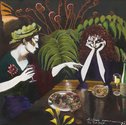 Jacqueline Fahey, Sisters Communing II, 1990, oil and collage on board, 1140 x 1125 mm, Collection of Aigantighe Art Gallery, Timaru
