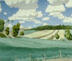 Kenneth MacQueen ‘McCauley's Farm’ 1935, watercolour on paper, 1937/2/2.  Collection of the Sarjeant Gallery Te Whare o Rehua Whanganui. Purchased by Dr Robertson on behalf of the Gallery, 1937.