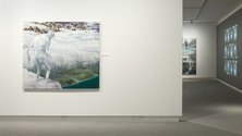 On left: Euan Macleod, Rainman over Ashburton, 2018, acrylic on polyester