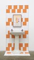 Emily Hartley-Skudder, Miss Apricot & Lilac Glow, 2018, mixed media, including: ceramic tiles on aluminum composite panel, found sink, oil on linen   