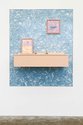 Emily Hartley-Skudder, Sure & Natural Flesh Blush, 2018, mixed media, including new old stock self-adhesive shelf liner on aluminum composite panel, found sink, oil on linen   
