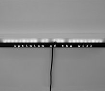 Deborah Rundle, Optimism of the Will, 2018, (detail) two fluorescent tubes, battens, vinyl cut text, courtesy of the artist