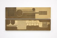 Guy Ngan, Maquette for National Bank Mural, Thames, 1969, ink on board,  300 x 1220 mm (x2) Courtesy of the Ngan Family. Photo: Sam Hartnett    