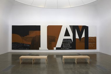 Colin McCahon, Gate III, 1970, acrylic on canvas, Victoria University Art Collection. Photo: Sam Hartnett. Courtesy of Colin McCahon Research and Publication Trust, and Te Uru Waitakere Art Gallery.