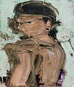 Toby Raine, Mrs New Zealand Elegance 1986 (Rosetta Allan in purple dress), 2019, oil on canvas, 710 x 600 mm	
