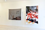 Vivian Jin: Torture Room 1/1, 2019,  printed cotton fabric, 2050 x 1500 mm; No Japan,  2019, printed cotton fabric, 1500 x 2200 mm  