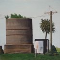 Dick Frizzell, Water Tank and Pumping Shed, 10/1/2011, oil on canvas, 60 x 60 cm