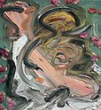 Toby Raine, Irene dancing in a wild garden with flowers [Version iii], 2021, oil on linen, 700 x 600 mm