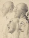 Hilary Roy Clark, Study: Five Heads, date unknown, pencil, 400 x 305 mm,  Collection of Auckland Art Gallery Toi o Tāmaki, purchased 1940