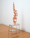 Paul Cullen, After Tatlin (Orange), 2008, pencils, glue, small table, 1630 x 537 x 280 mm