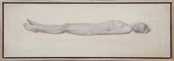 Jennifer Mason, Abigail Supine, 2022, oil on aluminium (framed), 265 × 760 mm