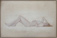 Jennifer Mason, Bathsheba Supine with Knees Up, 2022, oil on aluminium (framed), 765 × 1135 mm 