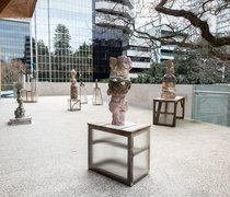 Suji Park, Meonji Soojibga | Dust Collector 2022, ceramic (mixed porcelain stoneware and local clays), glaze, ceramic paints and epoxy clay and resin, Commissioned by Auckland Art Gallery Toi o Tāmaki, 2022. Photographer: Paul Chapman