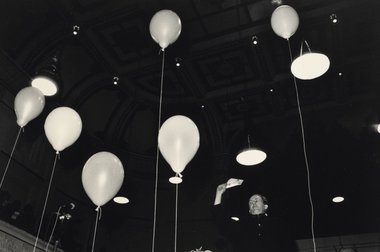 Peter Black, Salvation Army rally, Wellington Town Hall, 1981, gelatin silver print, 159 x 235 mm.  Collection of Te Papa (O.003043). Purchased 1983 with New Zealand Lottery Board funds. (Jan Bieringa suggested we position one of Luit's purchases here.)  