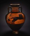 Panathenaic Amphora, black-figured pottery, made in Athens, Greece, about 520 BCE. Height 62.5 cm. Courtesy of the Trustees of the British Museum.