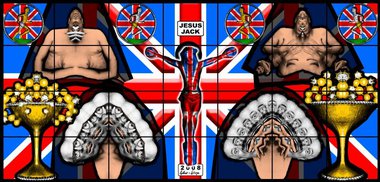 Gilbert & George, JESUS JACK, 2008, mixed media, 254 x 527 cm, courtesy of the artist