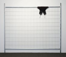 Rangitauninihi, The Discipline of Choosing, 2022, galvanised steel fence, lingerie, 2100 x 2400 x 32 mm. Photo by Sam Hartnett