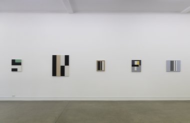 Installation on Starkwhite's lefthand wall of five Gordon Walters canvas paintings