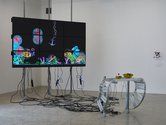 Installation of Eddie Clemens' Resolution Venture interactive video game, 2021-2022, at ST PAUL St Gallery Two. Photo: Sam Hartnett.