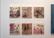 Carole Prentice, Assembly Point; Lifesavers; Damaged Leftovers; Buzzy No-Buzz Bee; Hīnaki Street; Sugarbag Babes (all 2023). All works: Ink, wax on paper 30 x 30 cm. Photo: Arekahānara