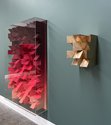 Jan Albers: sOmekindOfblushing, 2023, spray paint on polystyrene and wood in acrylic glass box, 170 x 120 cm;  lEgrandpEtit, 2023, bronze, 40 x 30 x 30 cm