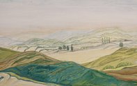Margot Philips, The distant hills (detail), 1968, oil on canvas marouflage on Masonite,  Chartwell Collection, Auckland Art Gallery, Toi o Tamaki