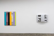 Anselm Reyle, Untitled, 2009, mixed media on canvas, 135 x 114 cm; Blair Thurman, CRATE MOTOR, 2023, acrylic, fiberglass on canvas on wood, 66 x 103 x 22.25 cm