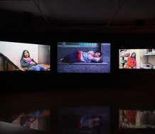 Chia-En Jao, REM Sleep, 2011, installation view, three channel video. Photo by Samuel Hartnett