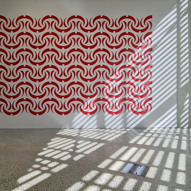 Haumi, Te Wai o Ngutu Kākā Whakarākeitanga, pattern (detail),  acrylic on wall, 2021 /2023