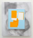 Ella Sutherland, Still Life with Back Issues I, 2023, acrylic on canvas, aluminium frame, pigment print, lacquered wood plinth 82 x 67 cm painting;140 x 120 x 15 cm overall 