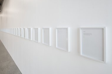 The installation of Ken Friedman's 92 Events at Ngutu Kākā, in Gallery One. Photo: Stephen Cleland