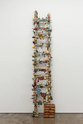 Ruth Watson, Keychains and Stormstorms (For Grant Lingard), 2021-24, souvenirs, wooden ladder, books, 260 x 62 x 38 cm