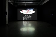 Installation view: Gregory Bennett, Vor-stellen, Folding of the Time music video launch, 20 April – 2 May 2024, Te Wai Ngutu Kākā Gallery.   